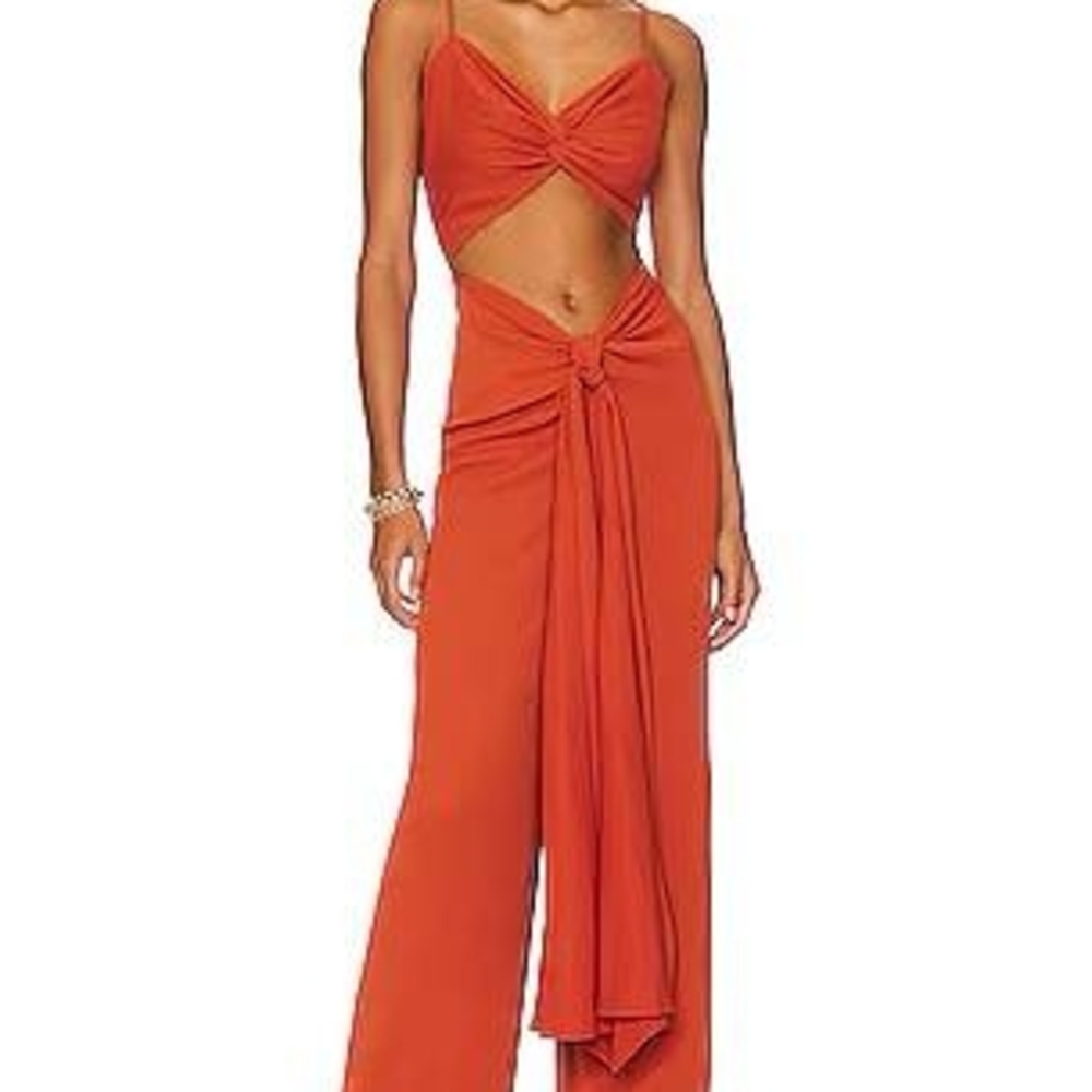 Andrea Iyamah Mina Orange Draped Jumpsuit Size Medium NWT